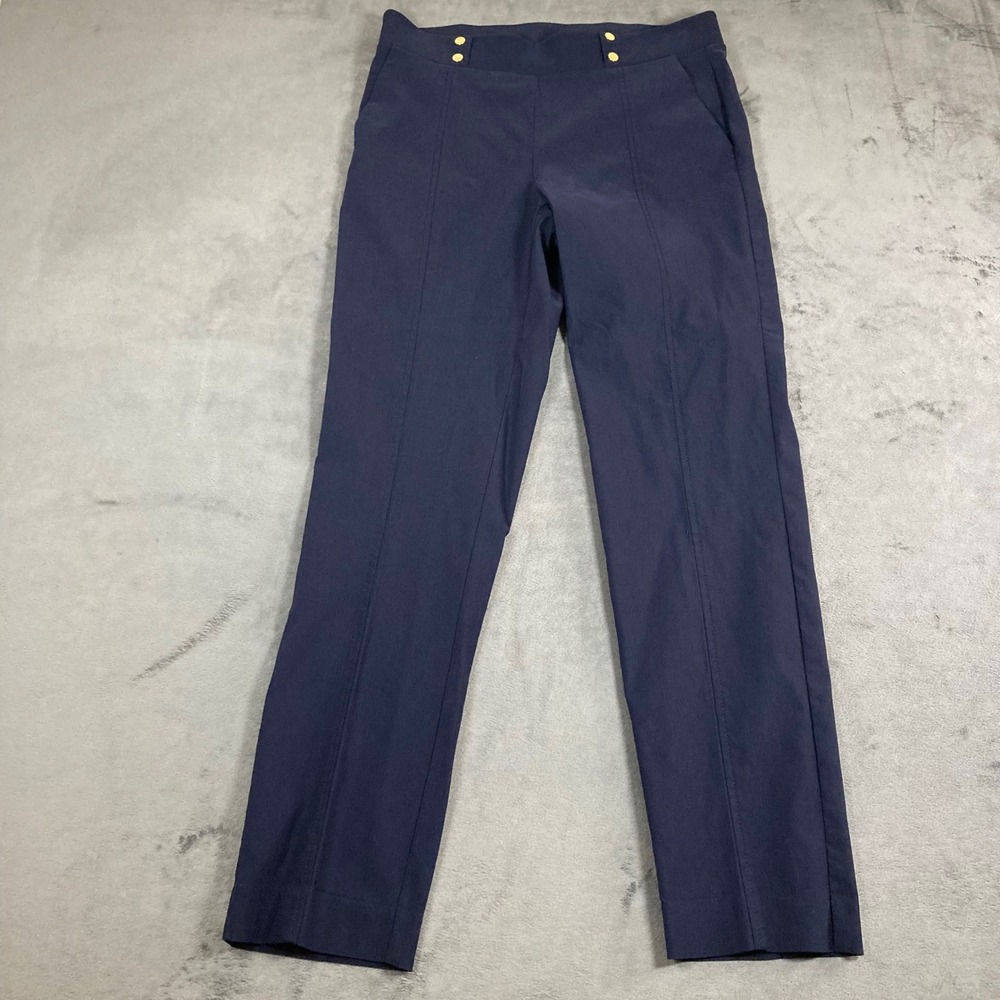 Anne Klein Navy Blue Sailor Button Pintuck Dress Pants Womens Size 6 Stretch